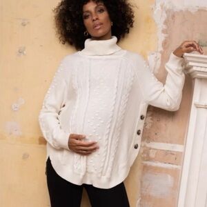 Maternity + nursing cable sweater with side button detail